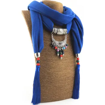 Šátek Textilní šátek s kovovou Tribal ozdobou - více barev Tmavě modrá