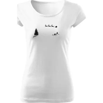 Dámské tričko Tričko s potiskem Santa, sníh a stromy dámské