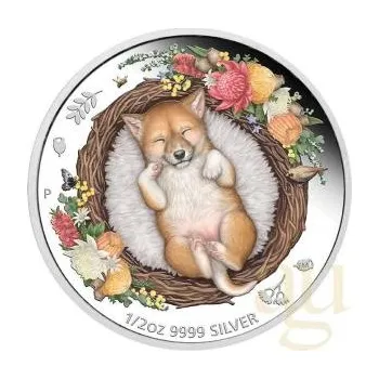 1/2 unce stříbrná mince Austrálie Dreaming Down Under - Baby Dingo 2021 - proof color