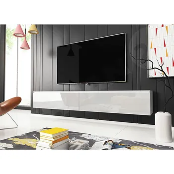 Televizní stolek Mirjan_zondo TV stolek/skříňka Dilune 180 (bílá + bílý lesk) (osvětlení led bílé)