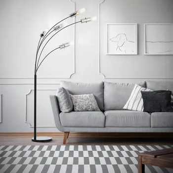 Lampička Brilliant Stojací lampa Glasini, výška 200 cm, kouřově šedá, 5 světel, sklo černá matná, kouřově šedá, čirá 5 x 25 W - Doprava zdarma