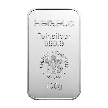100 gramů stříbrný slitek Heraeus