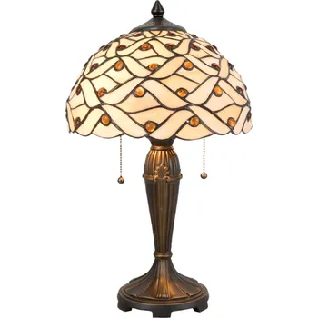 Lampička Clayre&Eef Stolní lampa 5181 v designu Tiffany krémová, jantarová 2 x 40 W - Doprava zdarma