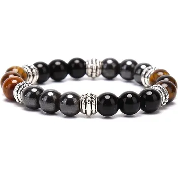 Náramek Náramek z kamenů hematit, obsidián a tygří oko Černá