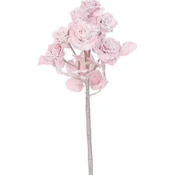umělá květina Umělá větvička Růže s glitrem růžová, 39 cm