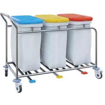 Odpadkový koš VNP Plus 03 vozík na prádlo a tříděný odpad, víko modré, žluté a červené