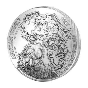 1 unce stříbrná mince Rwanda Flusskůň 2017