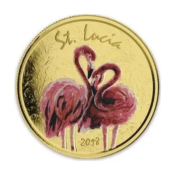 Sběratelství 1 unce zlatá mince EC8 St. Lucia - Flamingo 2018 coloriert