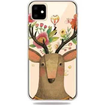Měkký transparentní kryt pro iPhone 11 - jelen a květy