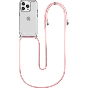 Pouzdro na mobilní telefon Kryt iPhone 15 Pro s růžovou šňůrkou průhledný (obal neboli pouzdro na iPhone 15 Pro)
