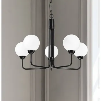 Lampička Lamkur Lustr Malou se skleněnými stínidly, pětilampový - Stříška - Ø 12,5 cm, výška 6 cm černý 5 x 5 W - Doprava zdarma