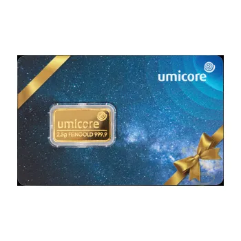 2,5 gramů zlatý slitek Umicore Geschenkkarte