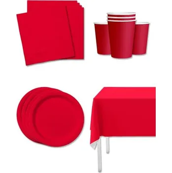 Party dekorace Funiglobal Kits - Sada červených party dekorací pro 8 lidí - Plain Colours -