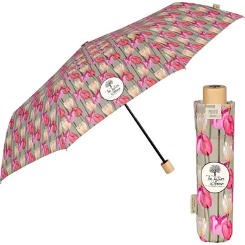 Deštník PERLETTI Dámský skládací deštník Green Tulipani, 19151