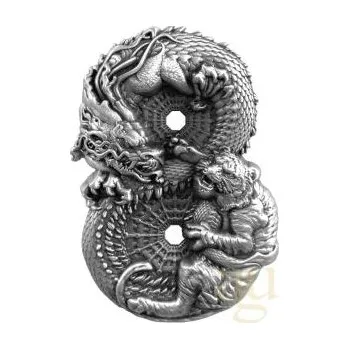 3 unce stříbrná mince Tokelau Dragon & tygr 2022 - Antik High Relief