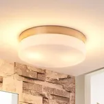 Koupelnové stropní svítidlo Lindby Amilia, Ø 23,5 cm, E27, nikl, sklo bílá, nikl satinovaný 2 x 15 W LED - Doprava zdarma