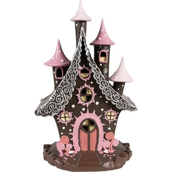 Vánoce Hnědo-růžová svítící perníková chaloupka Gingerbread House - 16*13*26 cm / 3*AA