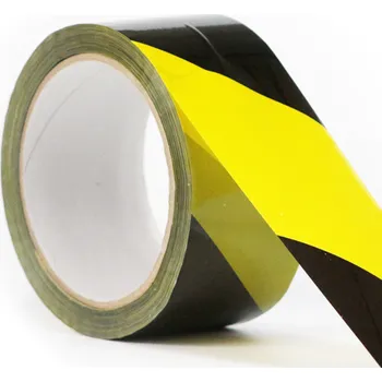 Výstražná páska Páska bezpečnostní PP levostranné šrafování 50 mm x 66 m černá/žlutá
