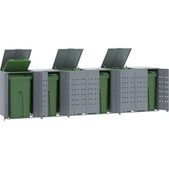 Zahradní úložný box vidaXL Box na 6 popelnic šedý 414 x 79 x 117 cm ocel