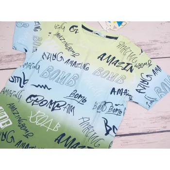 Triko Kugo krátký rukáv FC0353 sv. modré se zelenou, nápisy velikost oblečení - děti: 146