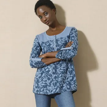 Tunika s knoflíčkovou légou a potiskem modrošedá/modrá 50