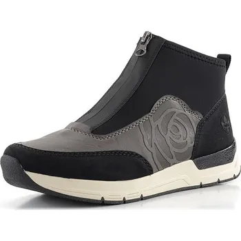 Dámské kozačky Rieker sportovnější kotník s předním zipem černý/šedý 58956-00 - 38 | P687934