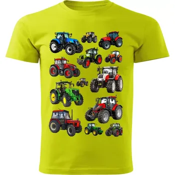 Chlapecké tričko dětské tričko s traktorem mix traktorů limetkové 146 (dětské tričko mix traktorů)
