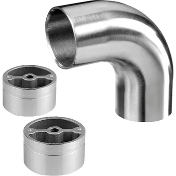 Zábradlí Roh, 90°, vč. 2 adaptérů Roh, 90°, vč. 2 adaptérů, dřevěné madlo O42 mm, nerez. ocel 304, kartáčovaná