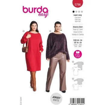 Střih Burda 5796 na dámské šaty a tričko v Plus velikostech -