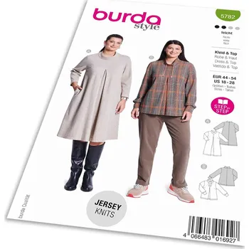 Střih Burda 5782 - Volné šaty se stojáčkem, úpletové šaty, mikina se stojáčkem