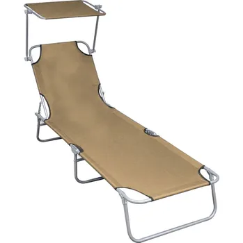 Zahradní lehátko vidaXL Marketos Skládací zahradní lehátko se stříškou taupe hliník