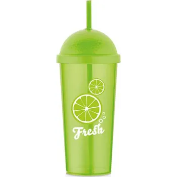 Sklenice QLUX Plastový kelímek s víčkem a brčkem 700ml zelený