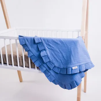 Dětská deka Tulimese Mušelínová souprava s volánem modrá VARIANTA PROVEDENÍ: SAMOSTATNÁ DEKA