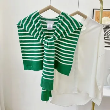 Šála Pruhovaný pletený šál pro dámy jarní a podzimní | elegantní šál - Zelená