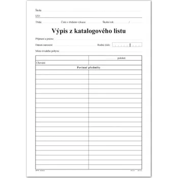 Výpis z katalogového listu, 1. a 2. stupeň, list A4