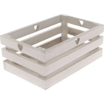 Úložný box Dřevěná bedýnka bílá - srdce