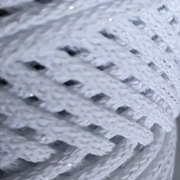 Příze Velká vlna Špagát 5mm Sněhová vločka s lurexem (Špagátová příze 5mm Sněhová vločka se stříbrem)