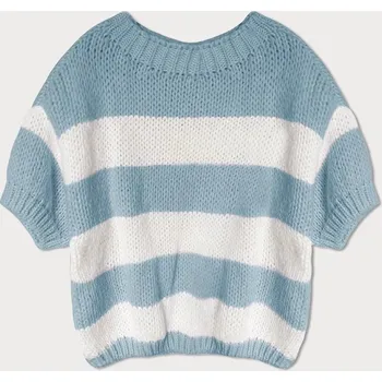 Dámský svetr Světle modrý volný dámský pruhovaný svetr (761ART) odstíny modré uni velikost