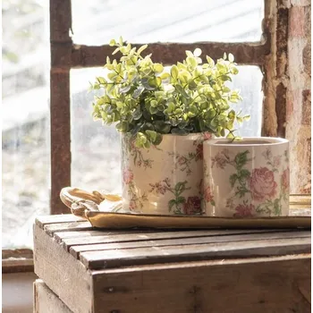 Obal na květináč Béžový keramický obal na květináč s růžemi Rosalina S - Ø 12*10 cm