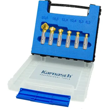 Vrták Karnasch 403095010 | Sada kuželových záhlubníků DIN 335 tvar C 90° bit krátký 6,3-8,3-10,4-12,4-16,5-20,5 mm, povlakováno