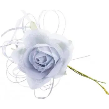 Vánoční dekorace Květ MAGICHOME VÁNOCE, růže s listem, modrá, 18 cm