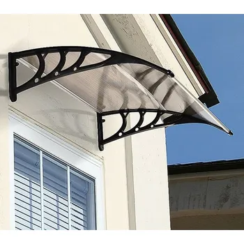 Stříška nad vchodové dveře Vchodový polykarbonátový přístřešek 120 x 75 x 23 cm | černý