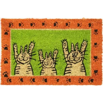 Kokosová rohožka barevné kočky oranžový rámeček - 40 x 60 cm (Kokosová rohož)