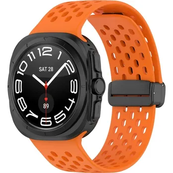 Příslušenství k chytrým hodinkám eses Silikonový dírkovaný řemínek s magnetickou přezkou pro Samsung Galaxy Watch Ultra 47 mm - Oranžový