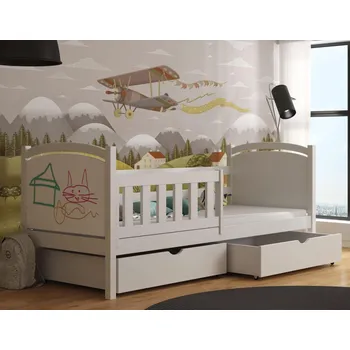 Dětská postel Dětská postel z masivu borovice NOEL se šuplíky - 200x90 cm - BÍLÁ