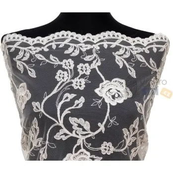 Metráž - svatební krajka SMETANOVÁ LZ92476002 - látka na svatební a společenské šaty - Smetanová, 130 cm