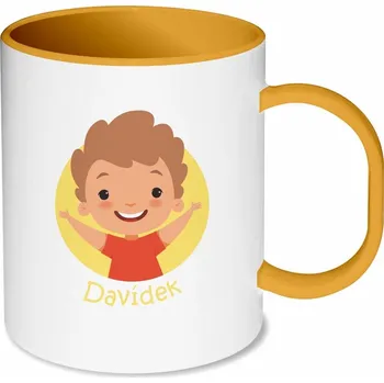 Gravírování Plastový hrnek se žlutým vnitřkem a uchem pro děti - kluci