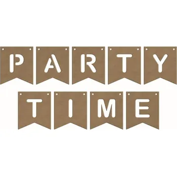 Výtvarná sada Dřevěný výřez k dekoraci Gomille, závěsný, 9 ks - Nápis Party Time