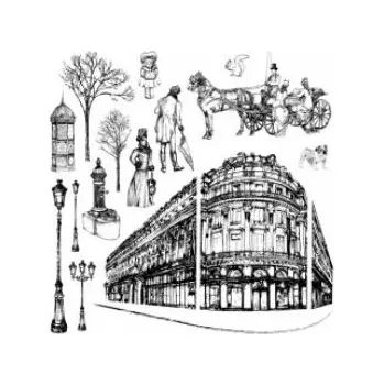 Dětské razítko Gelová razítka na stěnu 30 x 30 cm - Historické město s kočárem