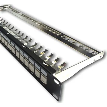 Patch panel Datacom 3132 DATACOM Patch panel 19" STP 24 port CAT6A 1U černý, vyvaz.lišta, beznástrojový